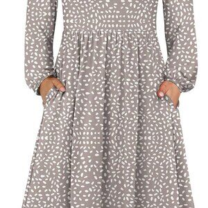 Women Long Sleeve Midi Dress Casual Flowy A-Line Vacation Outfit with Pockets